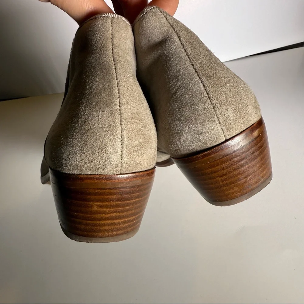 Women's Sam Edelman Size9 Tan Grey Ankle Suede Leather Boots Pre Owned - Picture 4 of 9